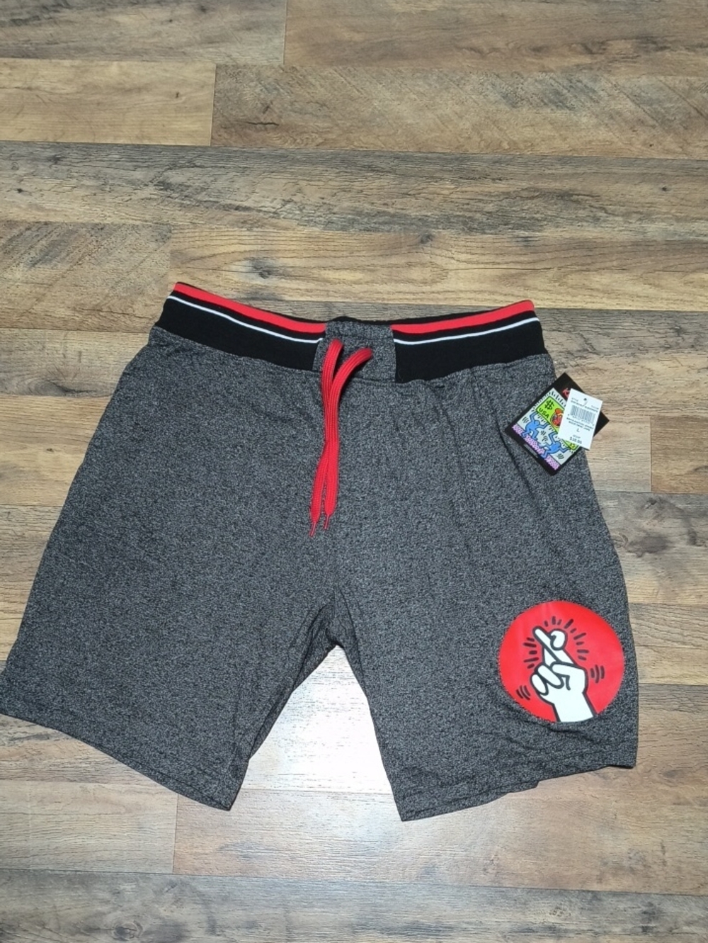 Men's Gray Athletic Shorts with Red Waistband Accent